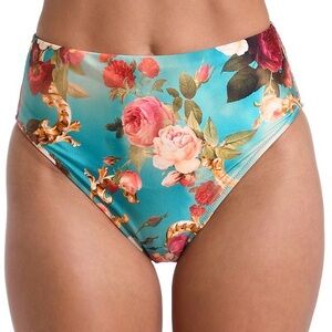 L'AGENCE Alexandria Roses Vanessa High-Waisted Bikini Bottom Floral Teal Med